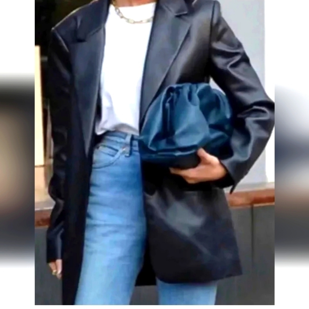 Rebecca Minkoff Black FaLse Lambskin Leather Blazer Women’s Size L Oversized